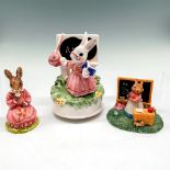 3pc Vintage Bunny Ceramic Figurines + Music Box