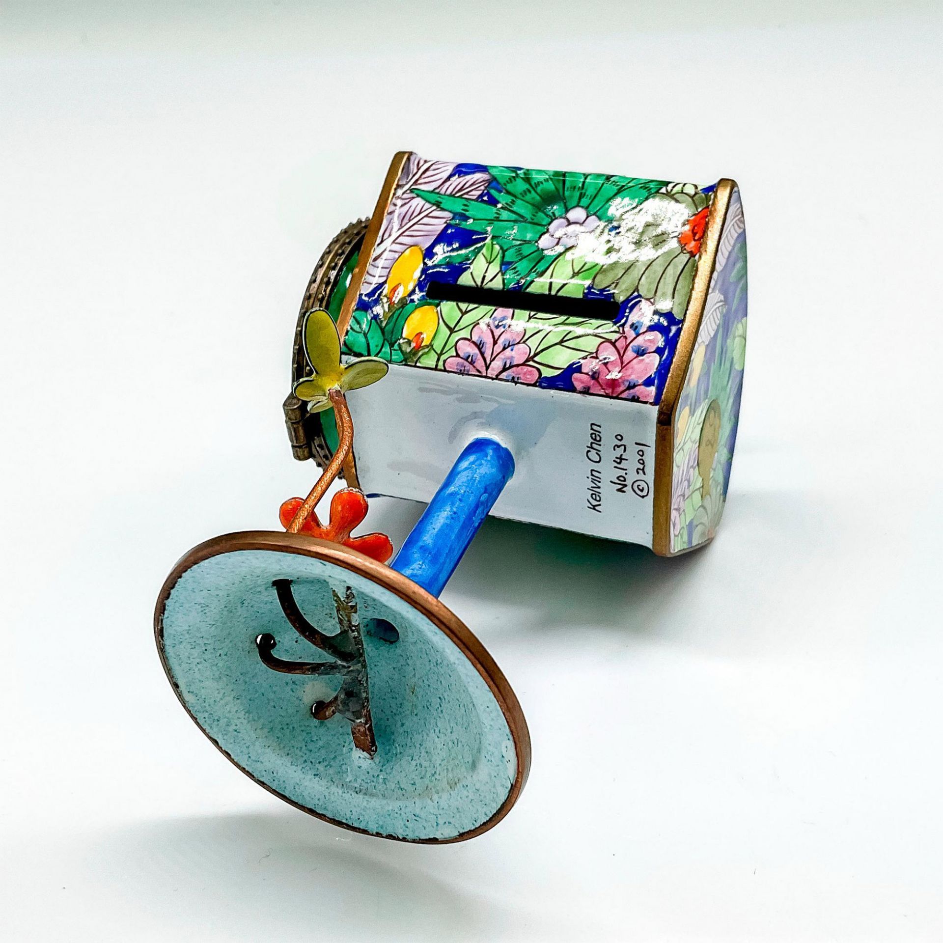 Kevin Chen Enameled Miniature Mailbox Postage Stamp Holder - Image 5 of 5