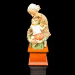 Rustic Ceramic Grandmother and Child Figure on Wood Base