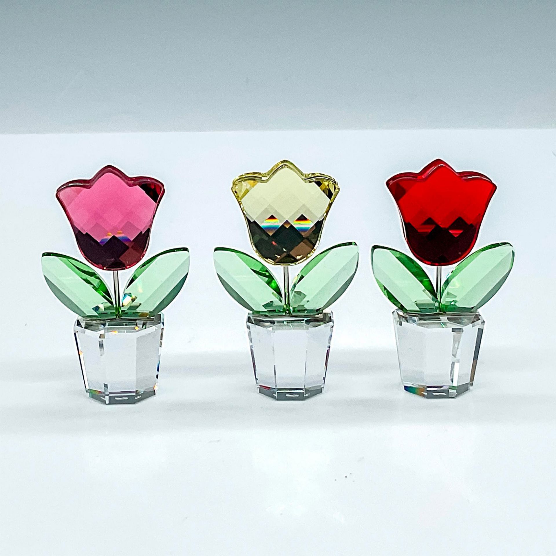 3pc Swarovski Crystal Flowers, Colored Tulips in Pots - Image 3 of 4