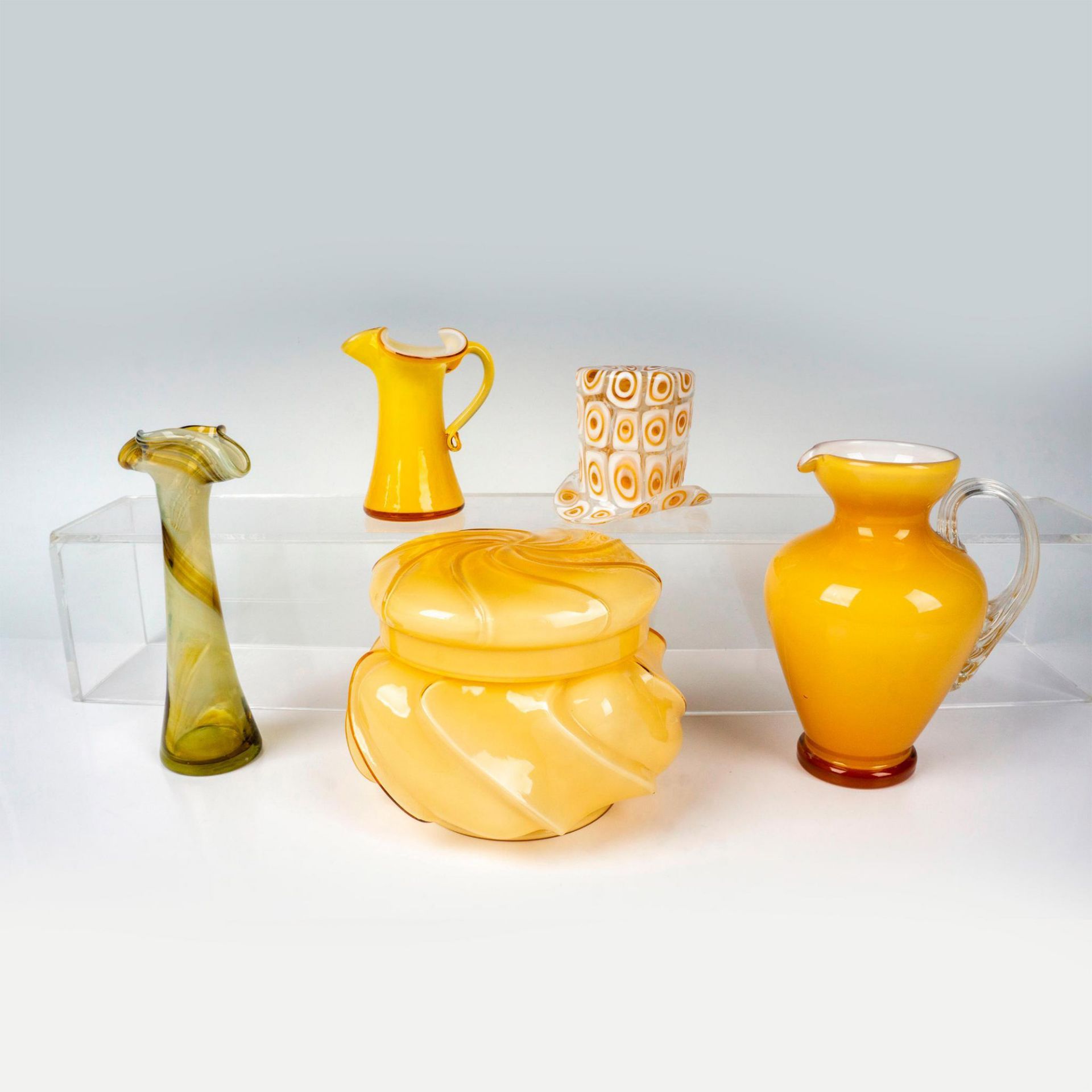5pc Amber Colored Glass Grouping