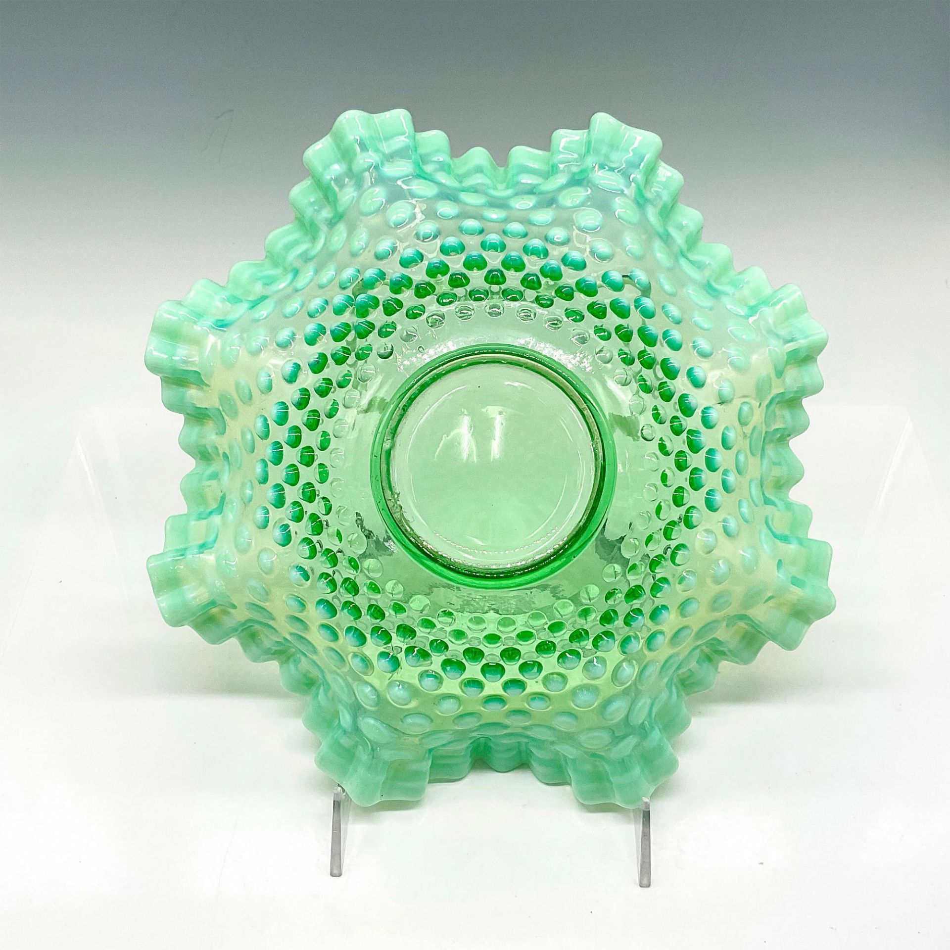 Vintage Fenton Green Opalescent Hobnail Compote Bowl - Image 3 of 3