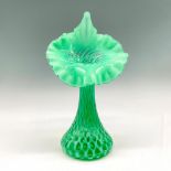 Vintage Fenton Green Opalescent Jack In The Pulpit Vase