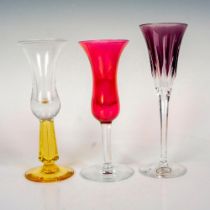 3pc Vintage Colored Glass and Crystal Cordial Glasses