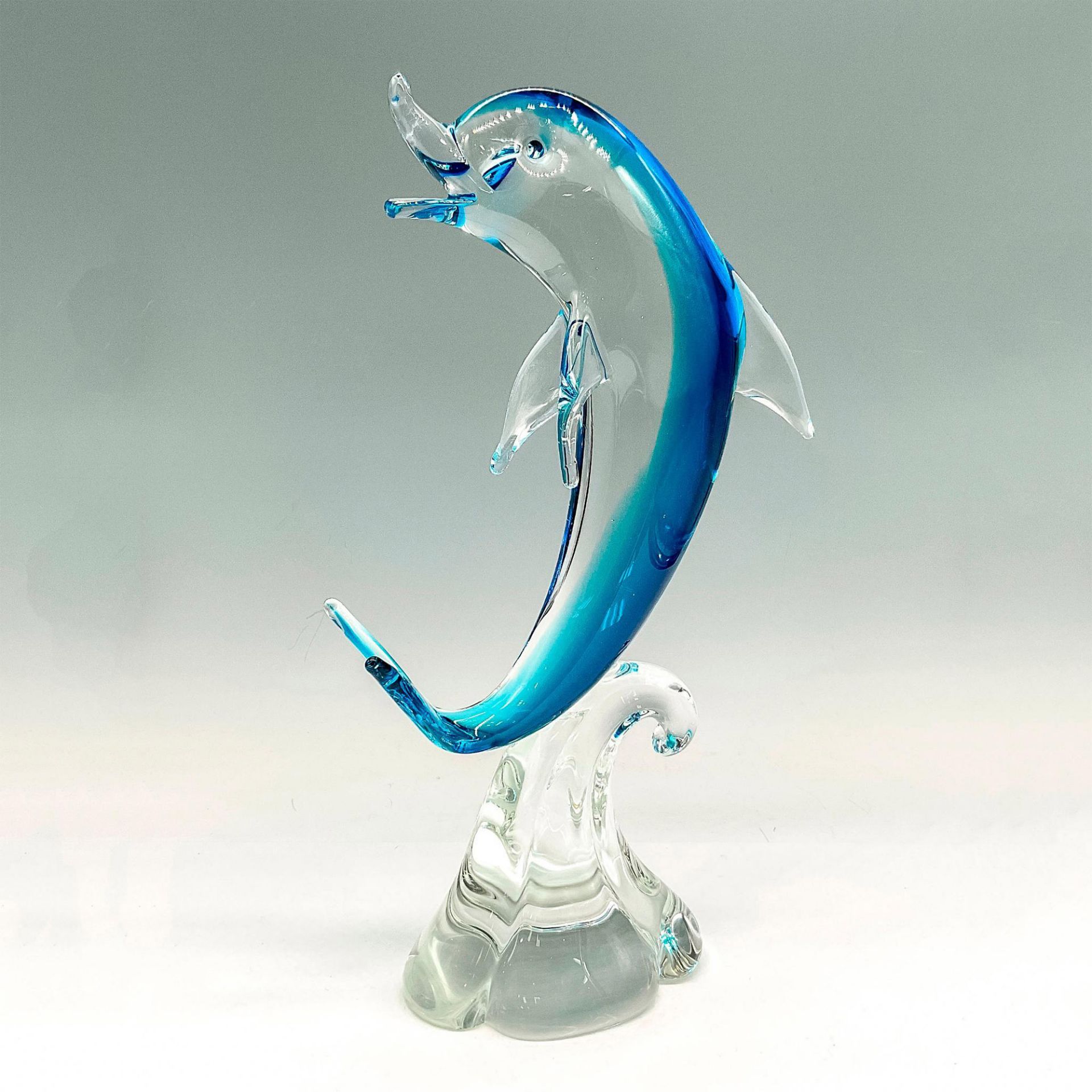 Murano Style Art Glass Blue Dolphin Sculpture