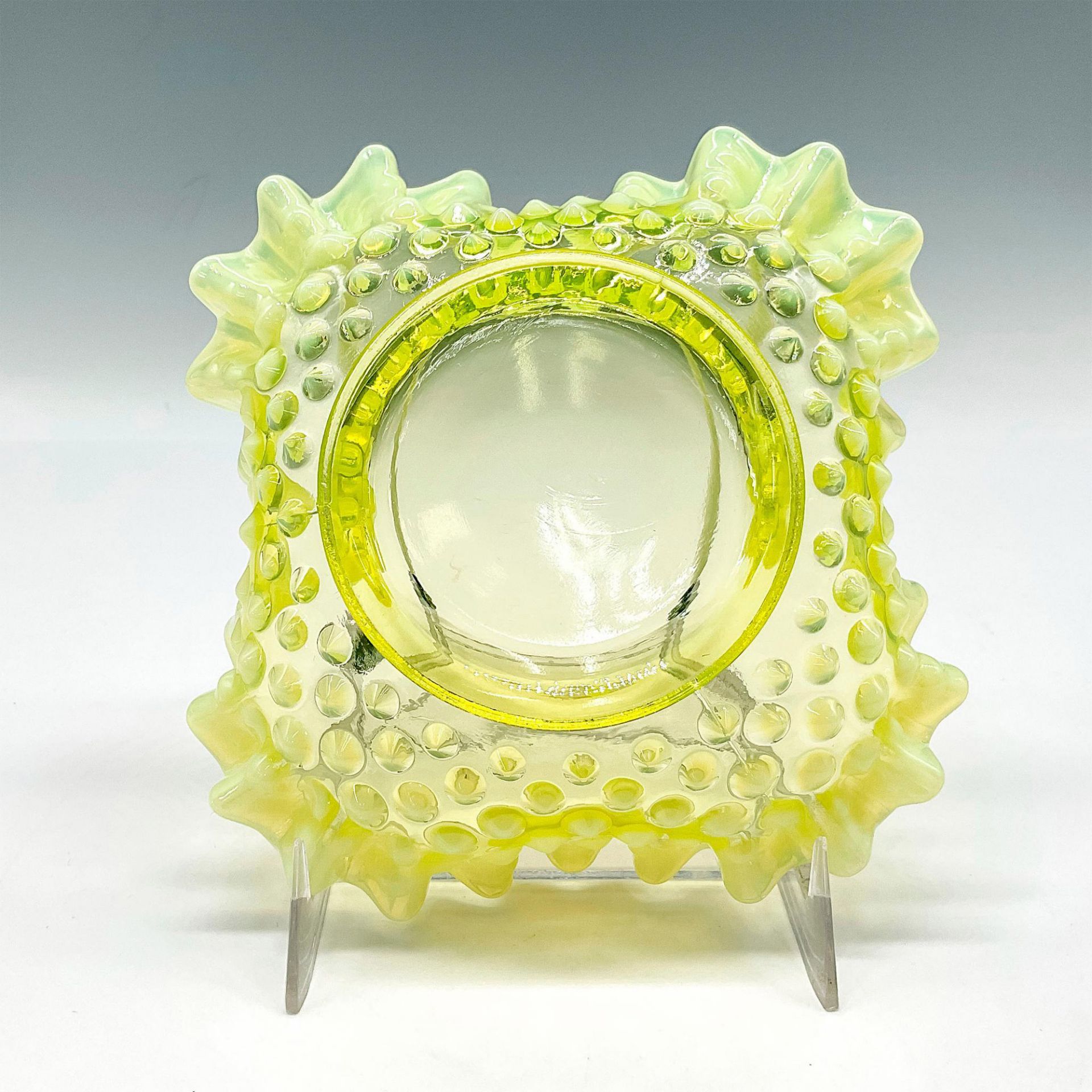 Vintage Fenton Canary Hobnail Bowl with Vaseline Ruffle - Image 3 of 3