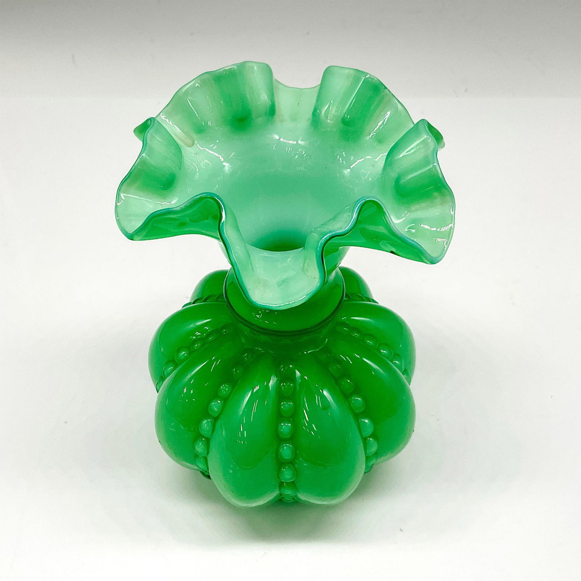Vintage Fenton Green Opalescent Melon Vase - Image 2 of 3