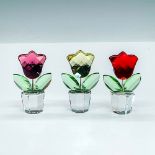3pc Swarovski Crystal Flowers, Colored Tulips in Pots