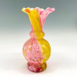 Vintage Art Glass Canary and Cranberry Speckled Vase
