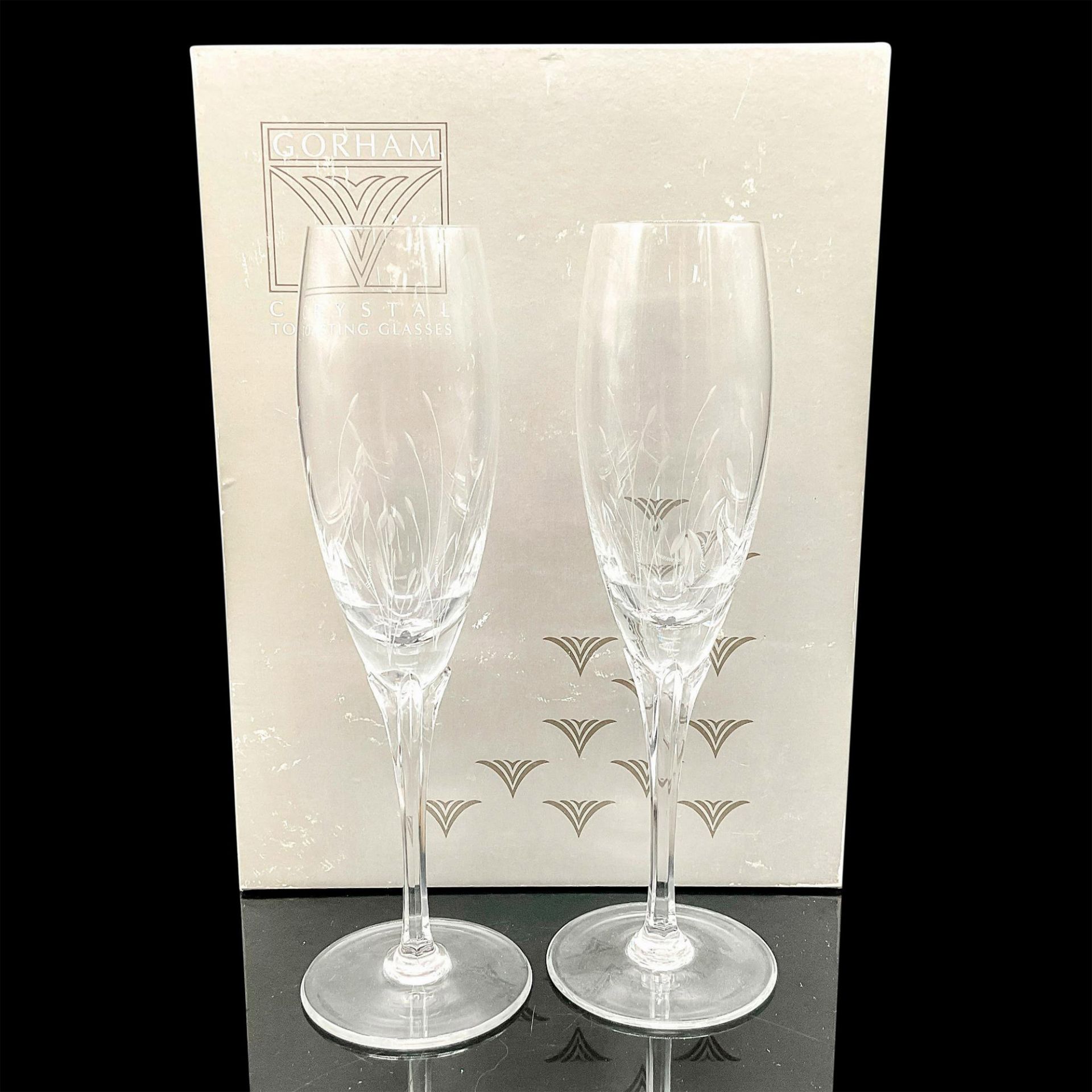 2pc Gorham Crystal Toasting Glasses, Jolie - Image 2 of 3