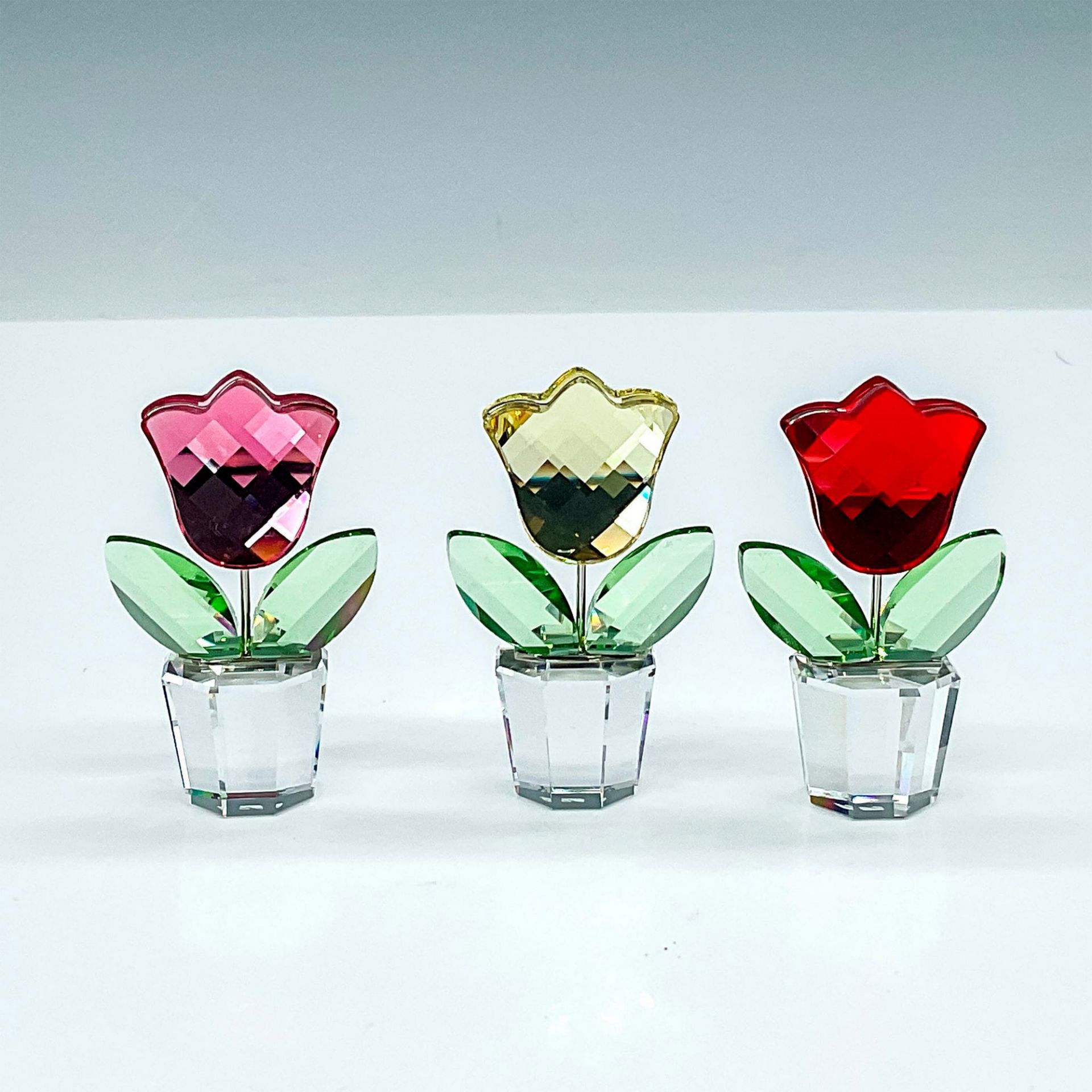 3pc Swarovski Crystal Flowers, Colored Tulips in Pots - Image 2 of 4