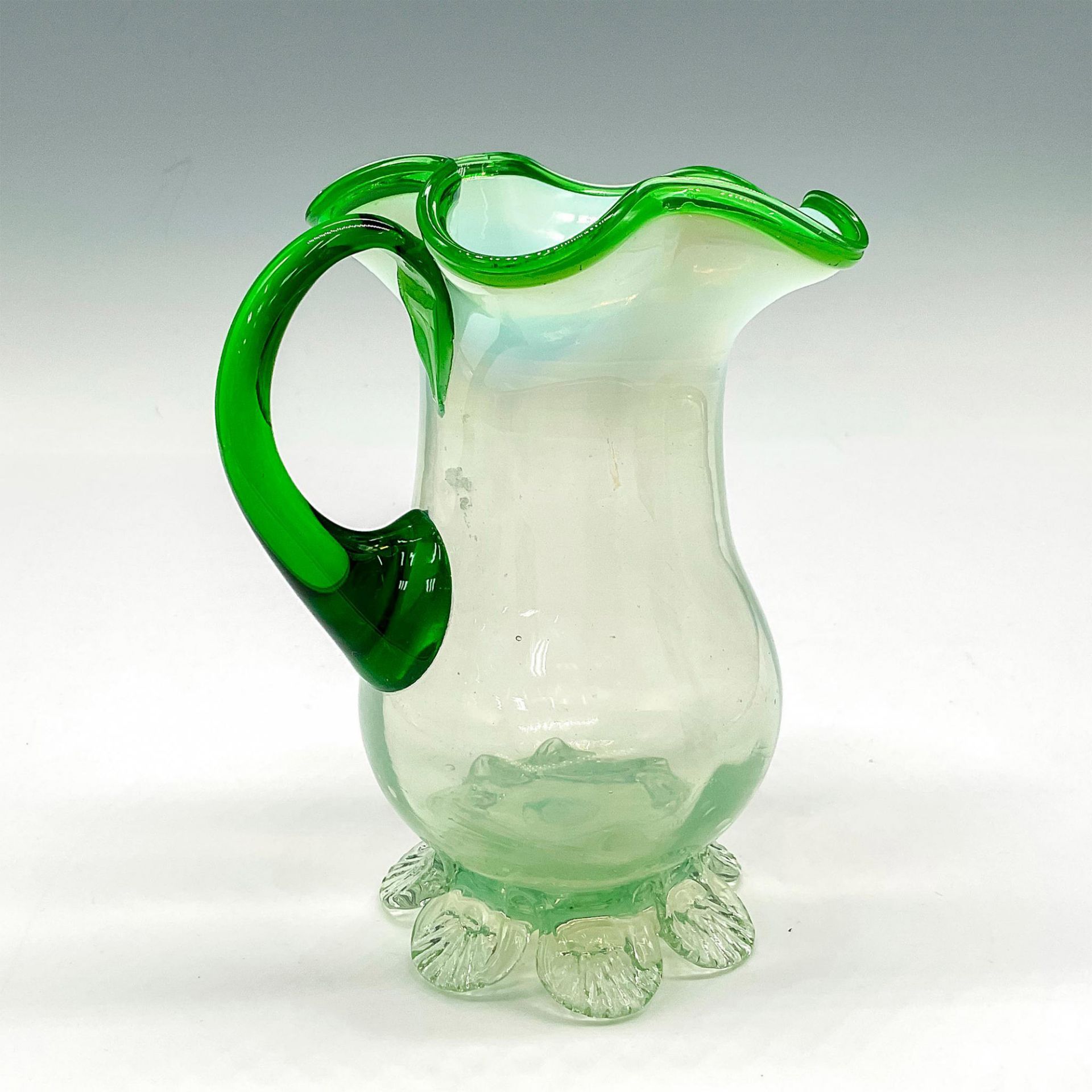 Vintage Stourbridge Vaseline Green Glass Pitcher - Bild 2 aus 3