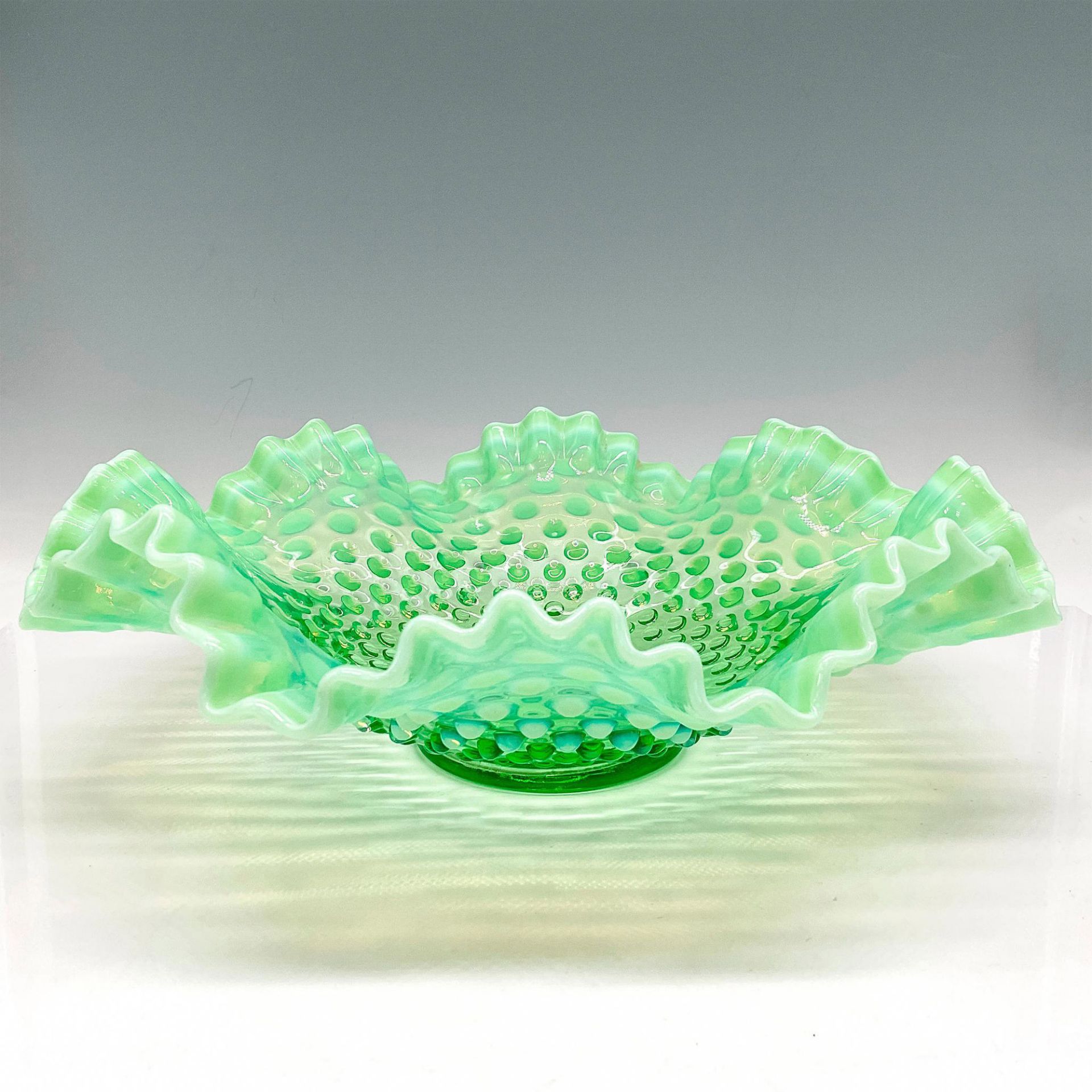 Vintage Fenton Green Opalescent Hobnail Compote Bowl