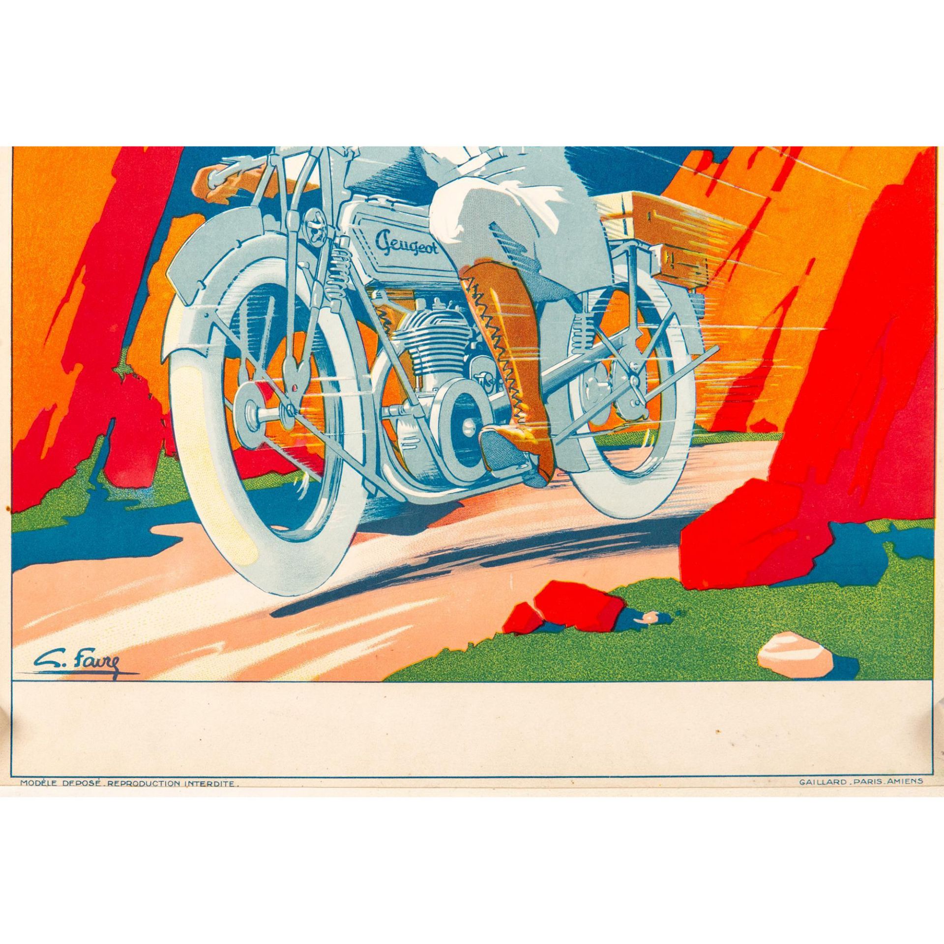 Original Color Lithograph Peugeot Motorcycle French Poster - Bild 3 aus 3