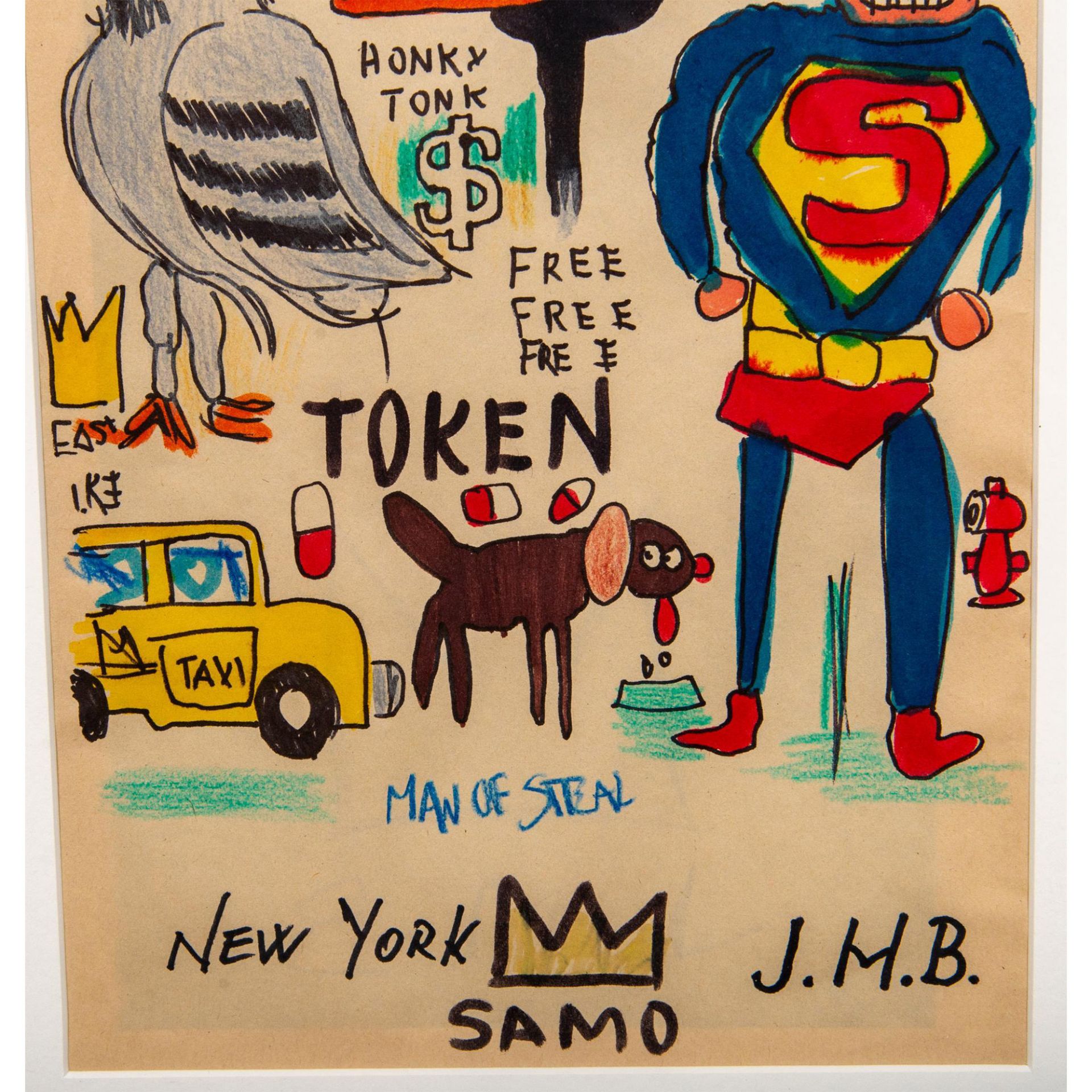 Jean-Michel Basquiat (Attr.) Color Drawing on Paper, Signed - Image 3 of 5