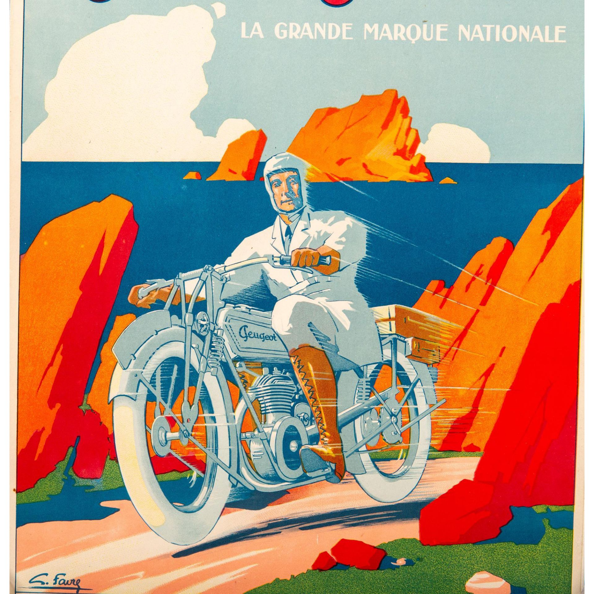 Original Color Lithograph Peugeot Motorcycle French Poster - Bild 2 aus 3