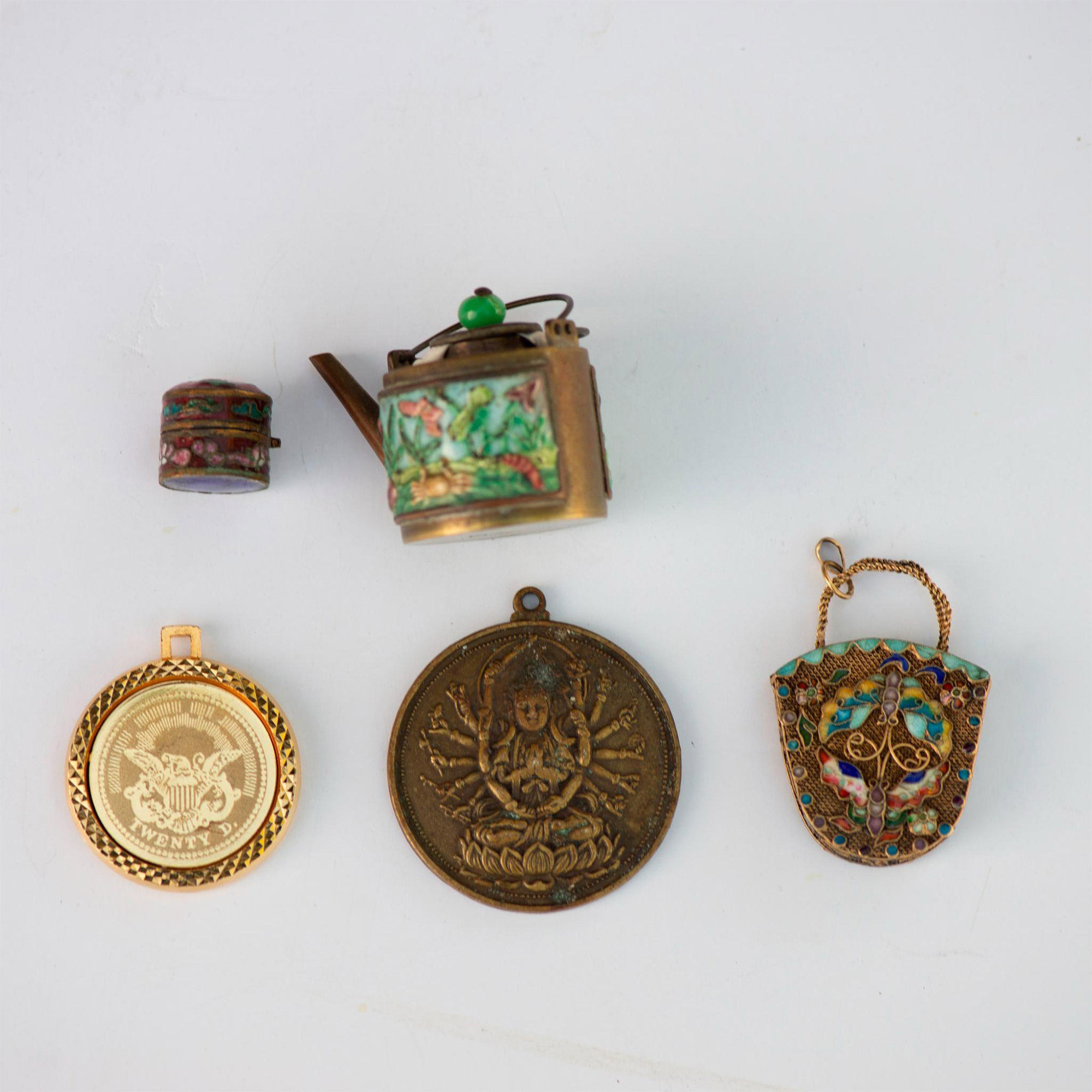 5pc Assorted Vintage Pendants and Mini Cloisonne - Image 2 of 8