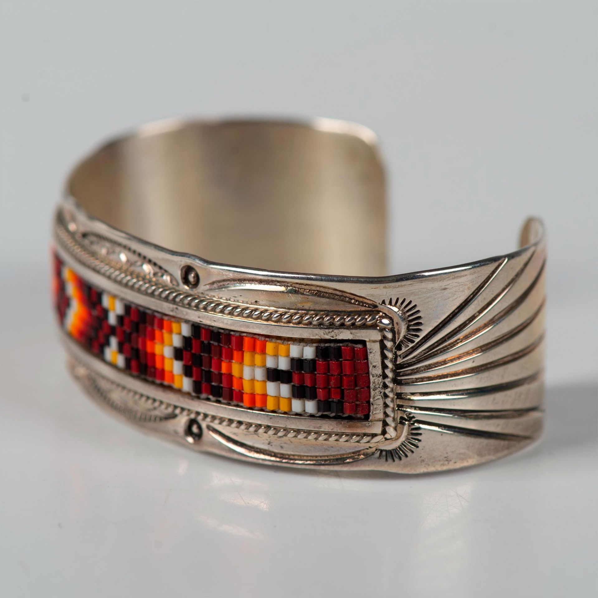 Native American Colorful Bead Work Sterling Silver Bracelet - Image 3 of 4