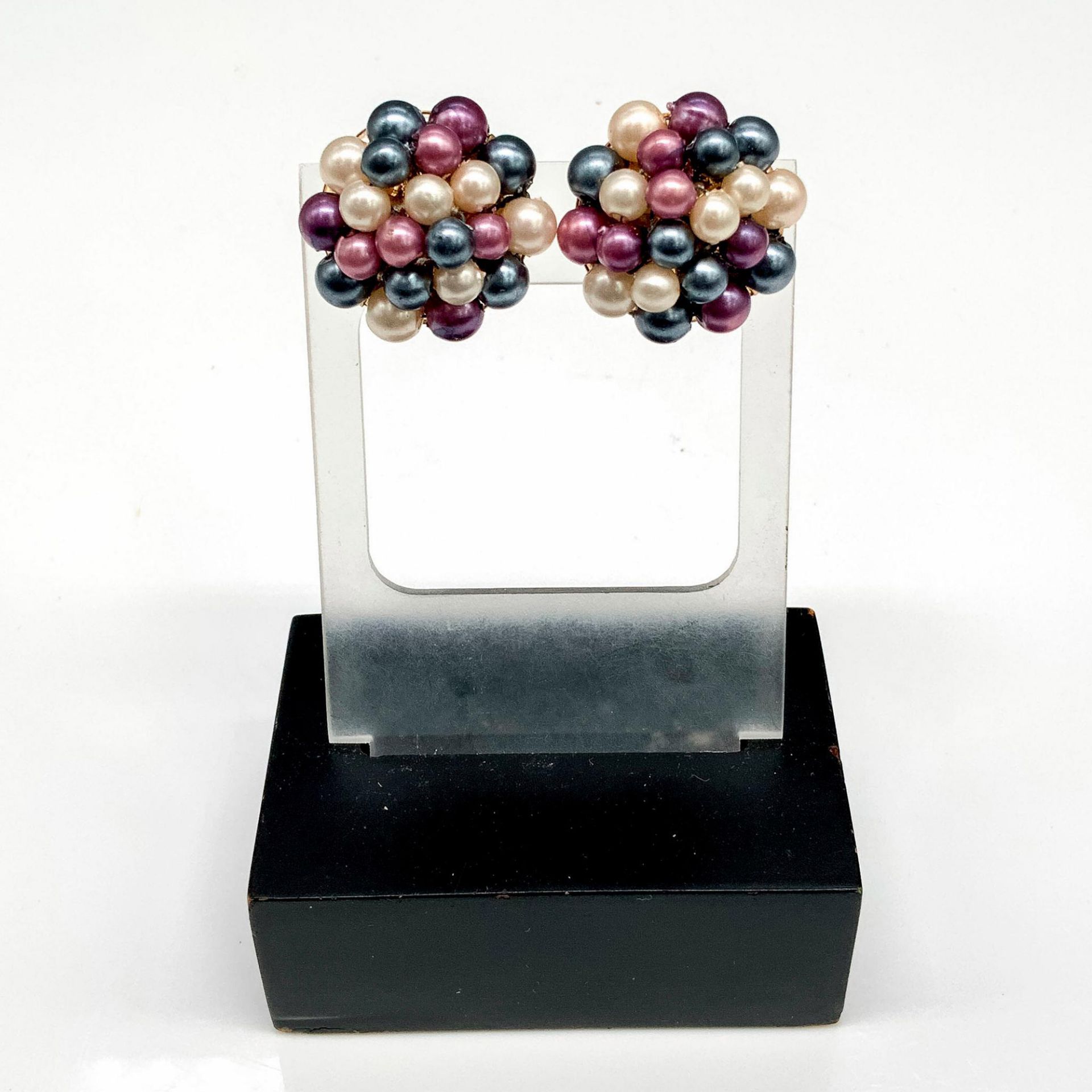 Multi Colored Faux Pearl Bead Cluster Clip-On Earrings