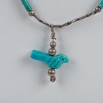 Cute Native American Silver & Turquoise Bird Fetish Necklace