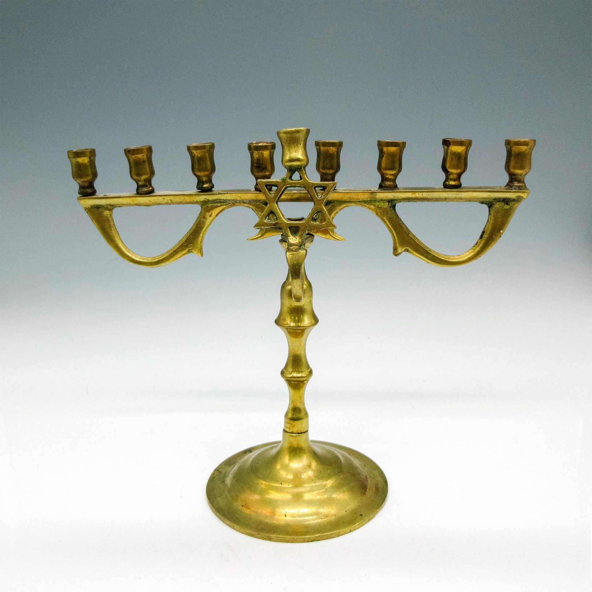 2pc Vintage Brass Hanukkah Menorahs - Image 3 of 4