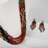 2pc Rena Charles Navajo Intricate Beaded Necklace & Earrings