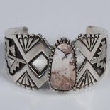 Toney Mitchell Navajo Sterling & Wild Horse Stone Bracelet