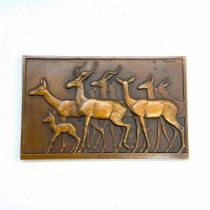 R.F. Thenot (French 1893-1963) Bronze Gazelle Plaque, Signed