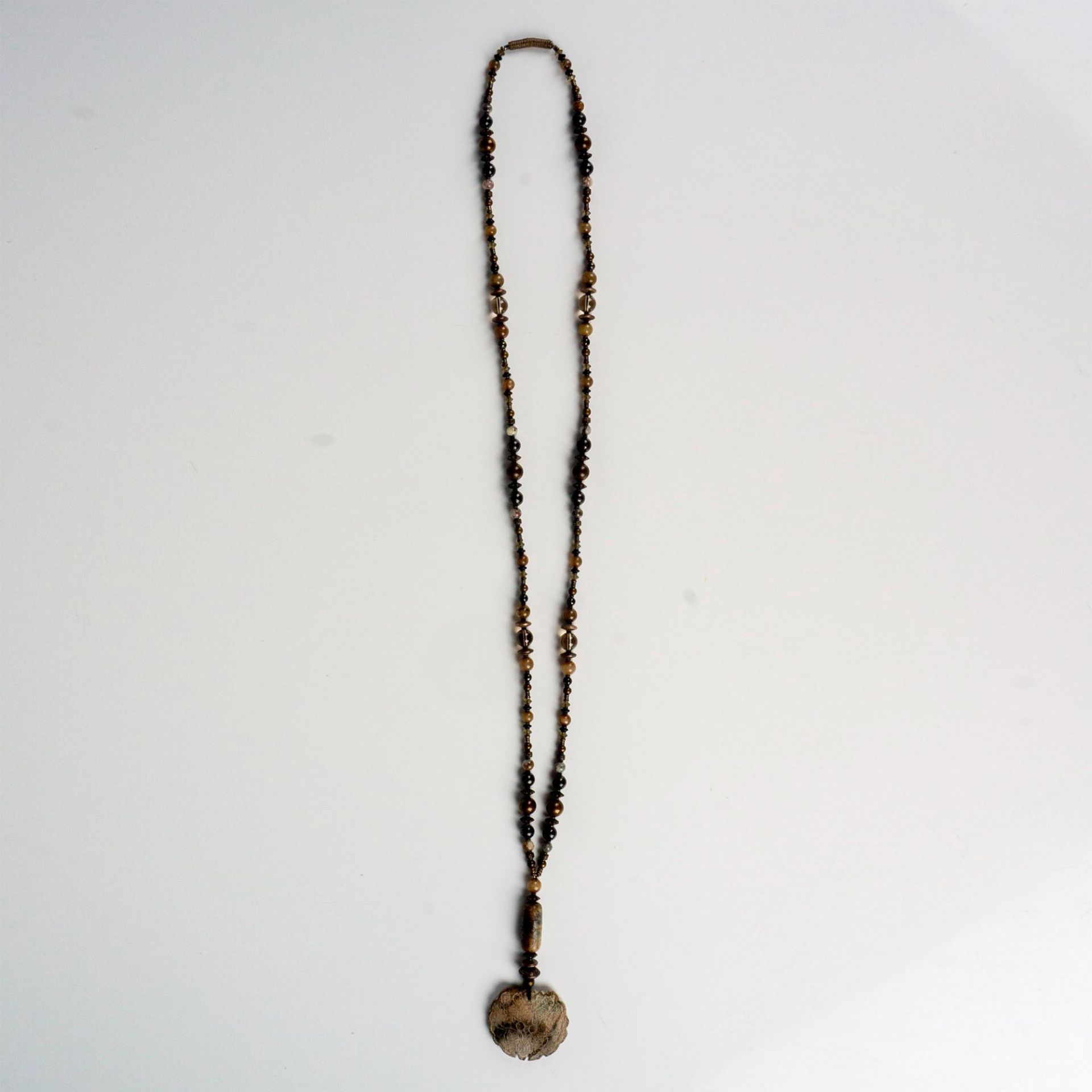 Vintage Tribal Beaded Wrap Necklace with Carved Pendant