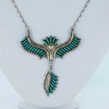 Leland Peyketewa Zuni Sterling Silver & Turquoise Necklace