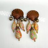 Fun Seashell and Pastel Beads Clip-On Earrings