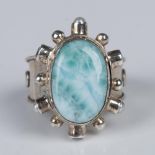 Native American Sterling Silver, Pearl & Larimar Ring