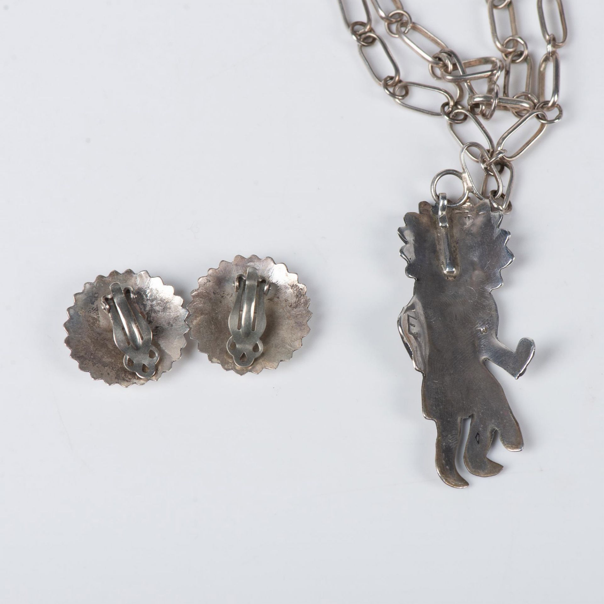 2pc Zuni Sterling Silver Sunface Necklace & Clip-On Earrings - Image 3 of 5