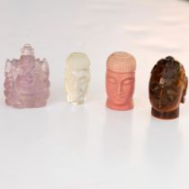 4pc Tibetan Carved Stone Buddha Heads & Ganesha Figurine