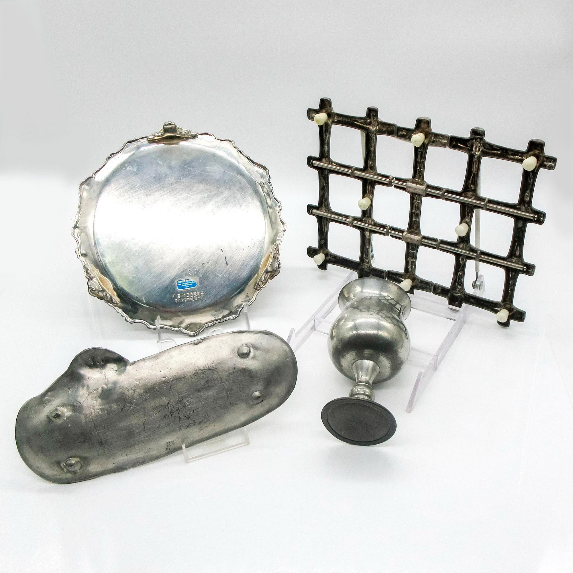 4pc Vintage Pewter Silver Trays And Goblet Set - Image 3 of 3