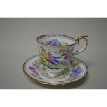Crown Porcelain Cup And Saucer, Birds With Florals