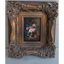 P.Calos Original Oil Floral Painting, Gold Ornate Frame