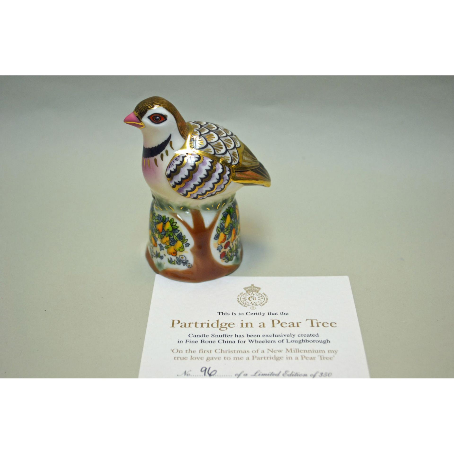 Royal Worcester Porcelain Partridge In A Pear Tree Candle Snuffer - Bild 7 aus 7