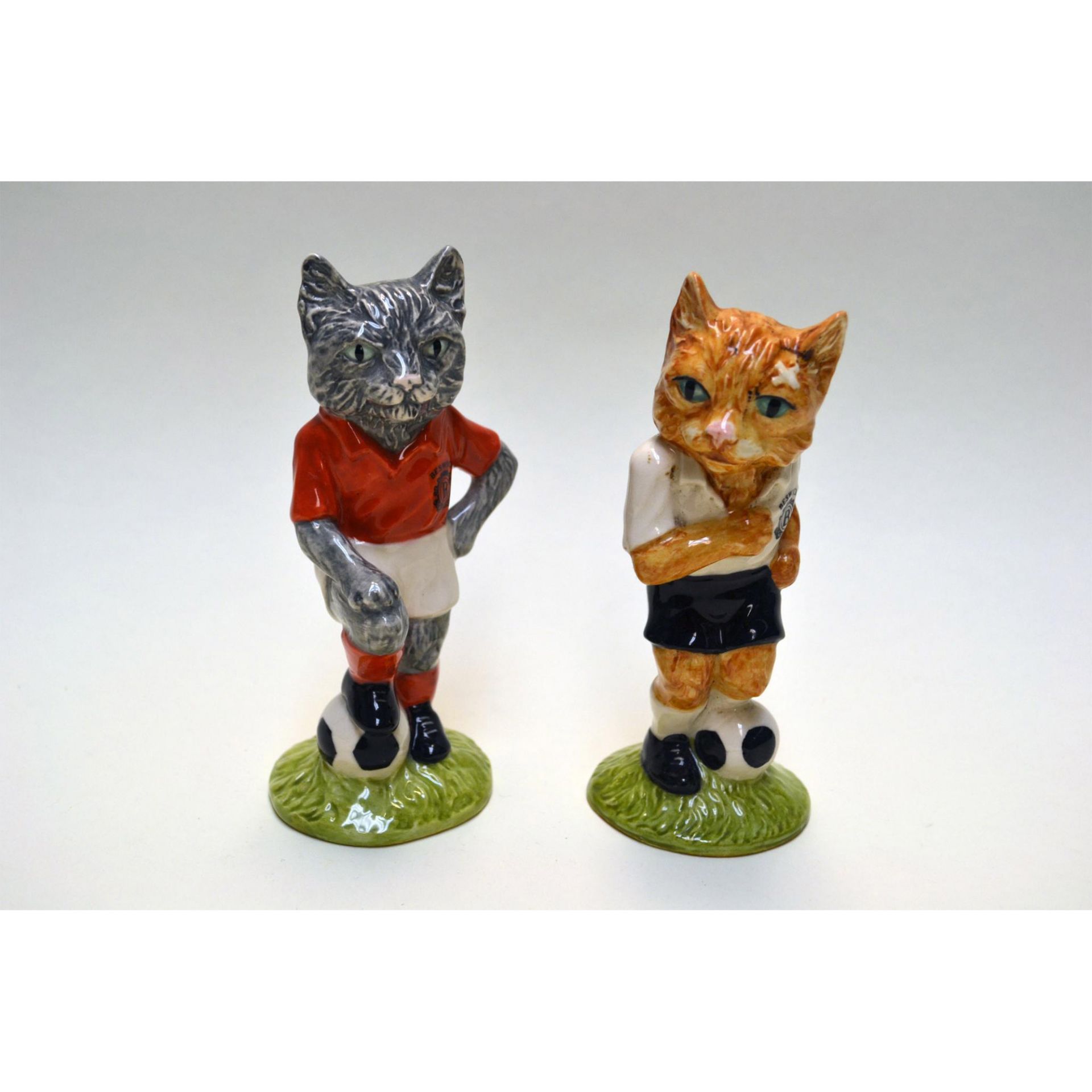 Royal Doulton Porcelain Footballing Felines, Kitcat And Dribble Figurines, 2 Pcs