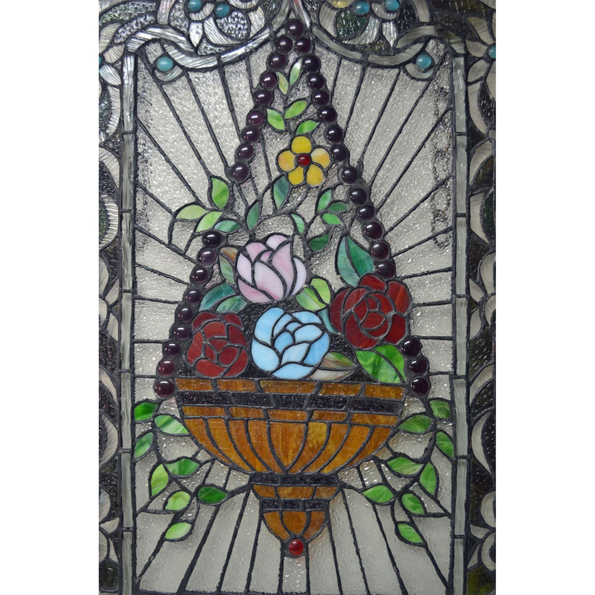 Vintage Stain Glass Window, Wood Frame - Bild 4 aus 4