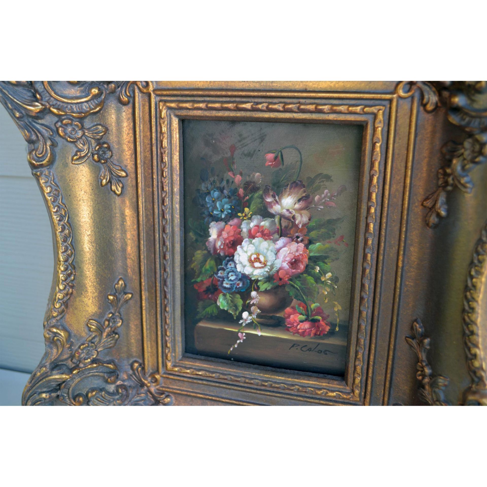 P.Calos Original Oil Floral Painting, Gold Ornate Frame - Bild 2 aus 4