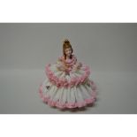 Dresden Porcelain Lace Doll Figurine In Pink And White, Vintage