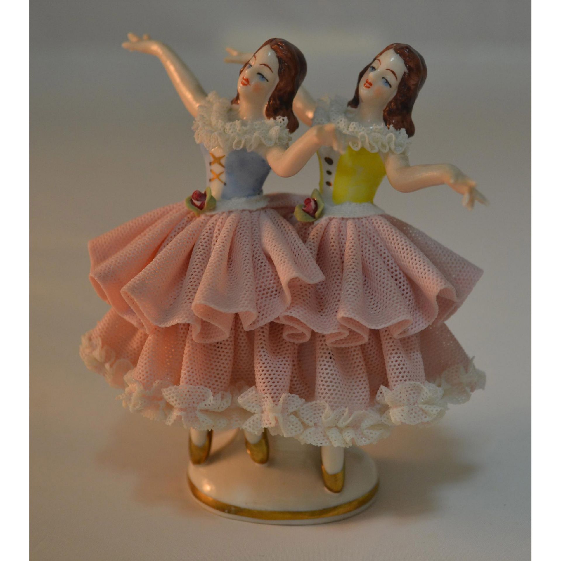 Dresden Porcelain Twins In Lace, Dancing, C.1900