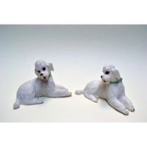 Boehm Porcelain Poodle Reclining Dog Figurines, 1959, Collection Of Two (2)