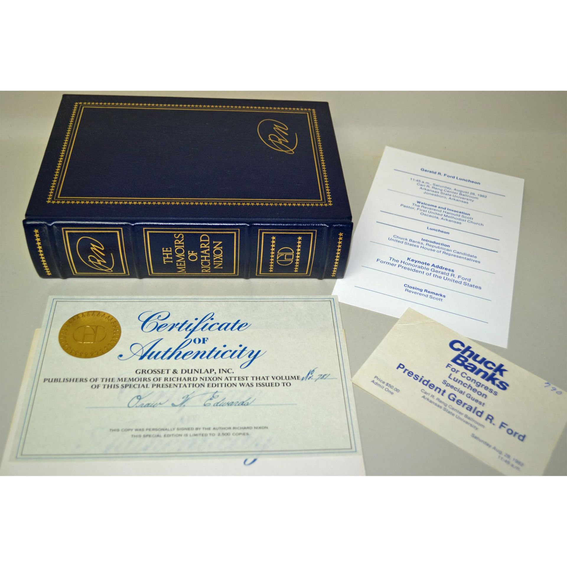 The Memoirs Of Richard Nixon, Limited Edition Leather Book, Signed By Gerald R. Ford, Coa., 1982. - Image 5 of 7