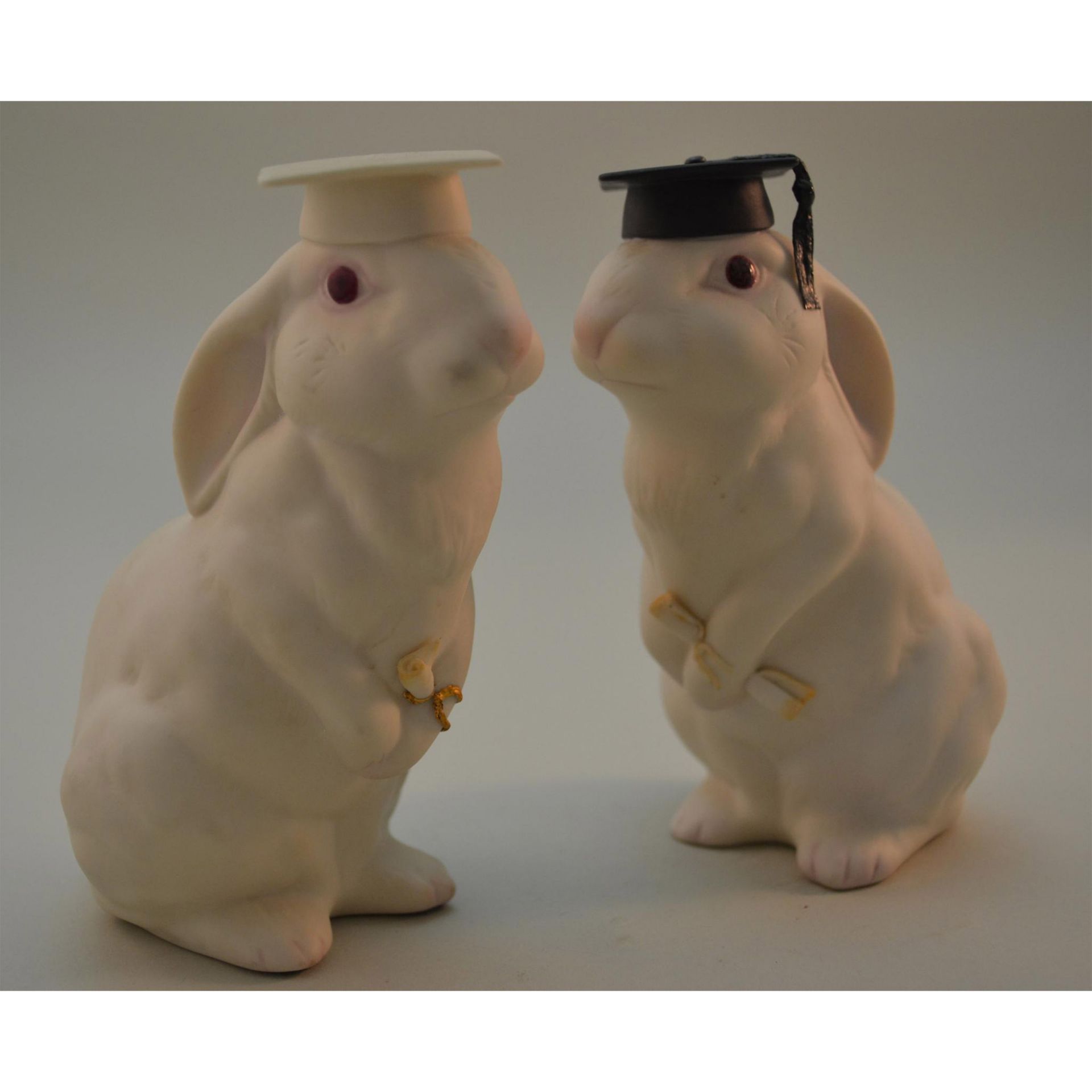 Cybis Porcelain Bunnies, The Graduates, Pair