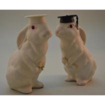 Cybis Porcelain Bunnies, The Graduates, Pair