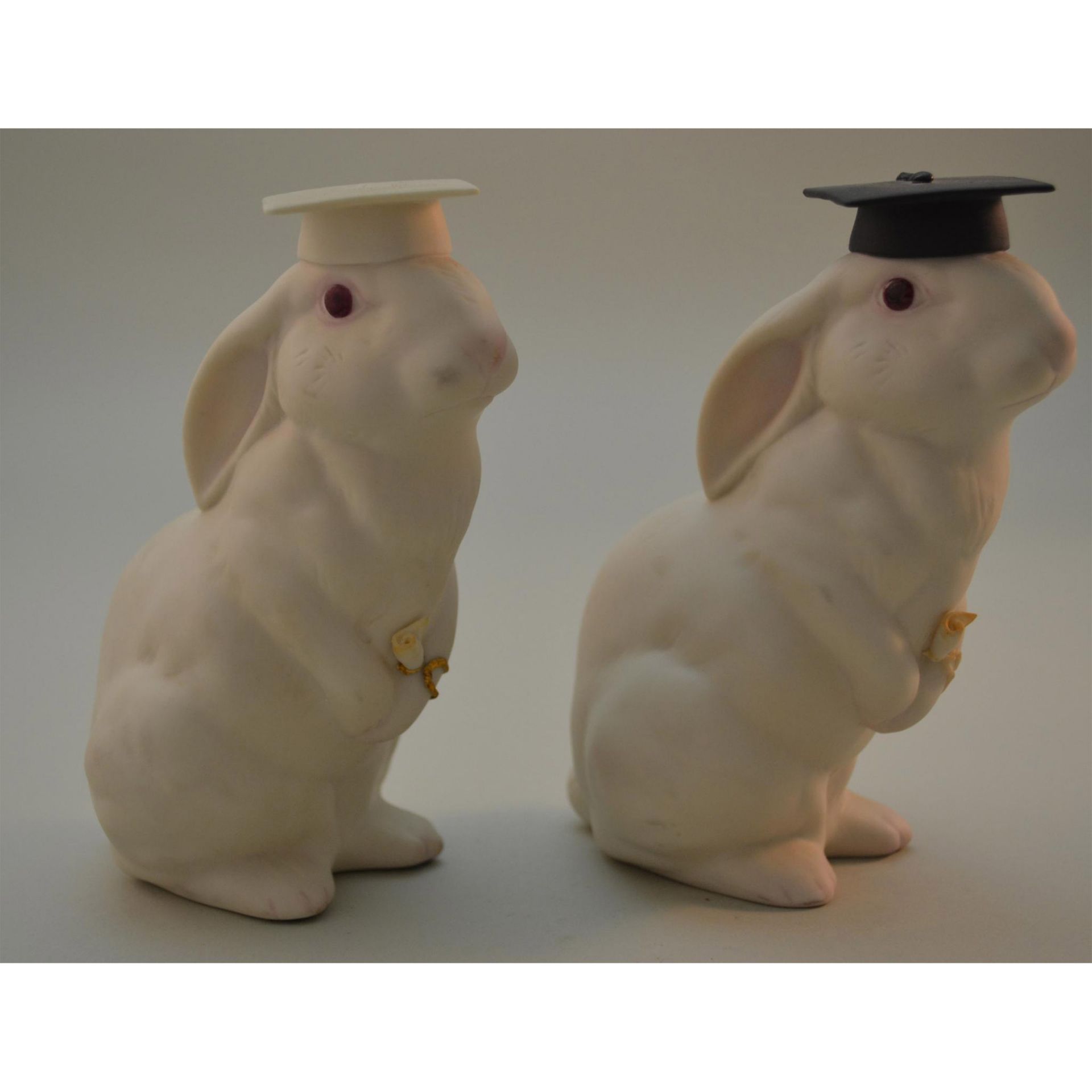 Cybis Porcelain Bunnies, The Graduates, Pair - Image 2 of 4