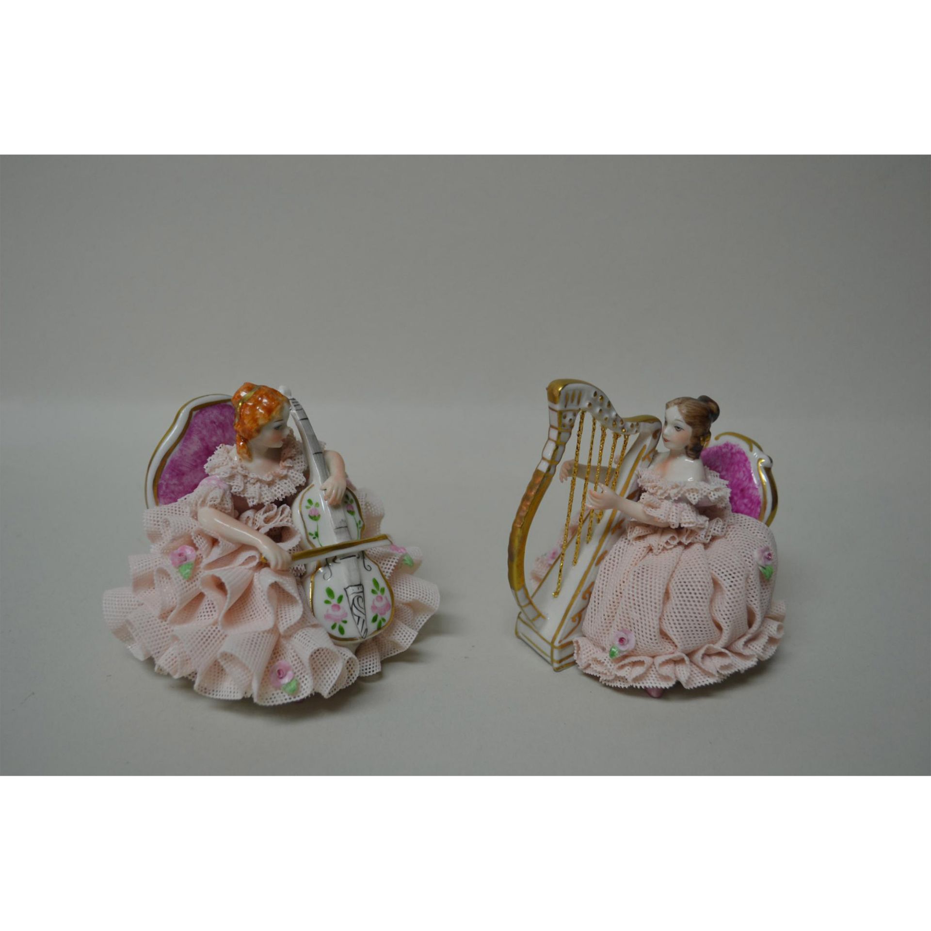 Irish Dresden Porcelain Lace Doll Figurines, 2 Pcs