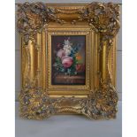 L. Ladd Original Oil Floral Painting, Gold Ornate Frame